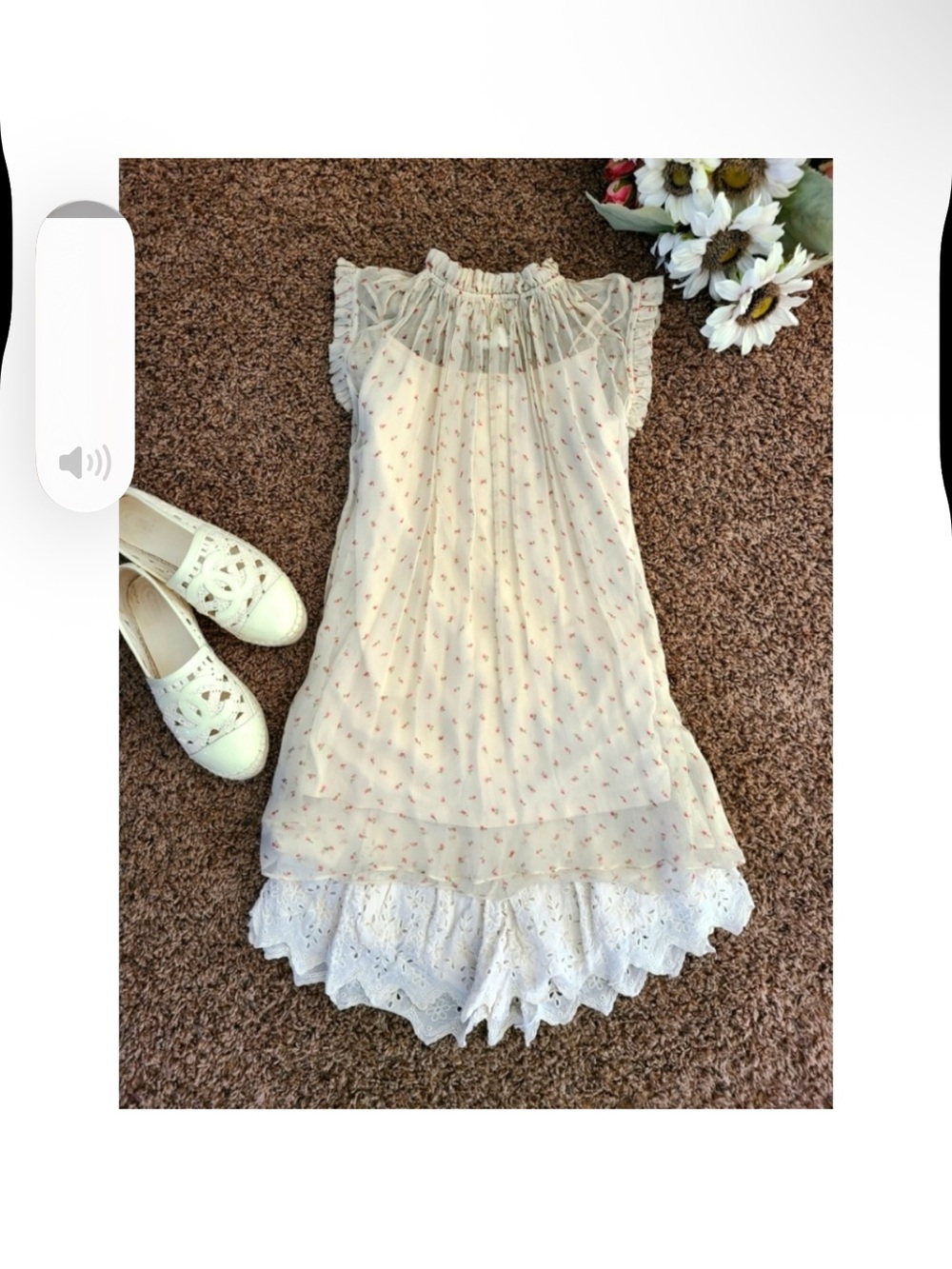 Zimmermann Cream Nightgown with Pink Floral Print and Lace Hem